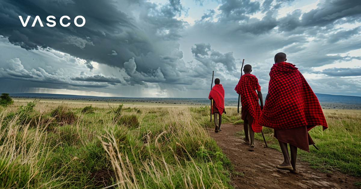 Obrázok pôvodných afrických ľudí, ktorí cestujú.